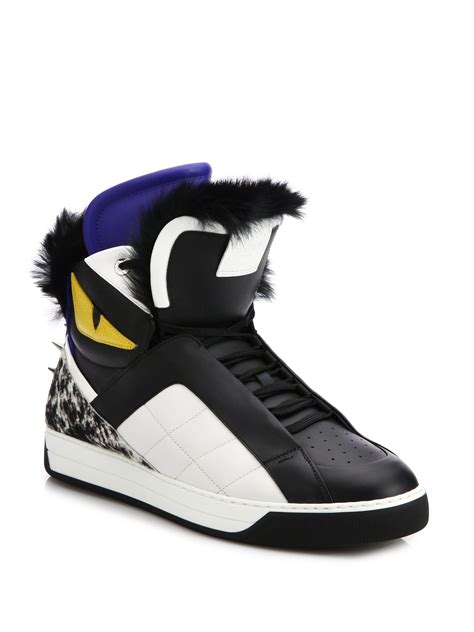 fendi sneakers black and white|fendi shearling trimmed sneakers.